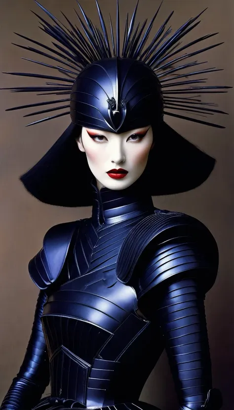 avant-garde and elegant female warrior in tight combat uniform，serge lutens is known for his avant-garde elegance。his works cont...