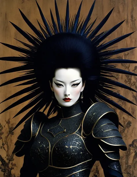 Avant-garde and elegant female warrior in tight combat uniform，Serge Lutens is known for his avant-garde elegance。His works continue to transcend the boundaries of traditional aesthetics，Combining elements of surrealism and futurism，While maintaining elega...