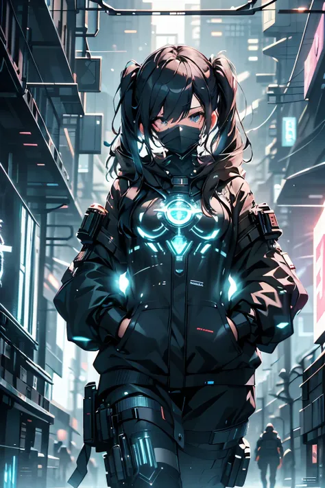 cyberpunk cyborg female, twin tails, glowing energy panels, highly detailed, intricate mechanical design, futuristic armor, neon lights, dynamic pose, epic cinematic lighting, volumetric fog, photorealistic, 8k, hyperdetailed