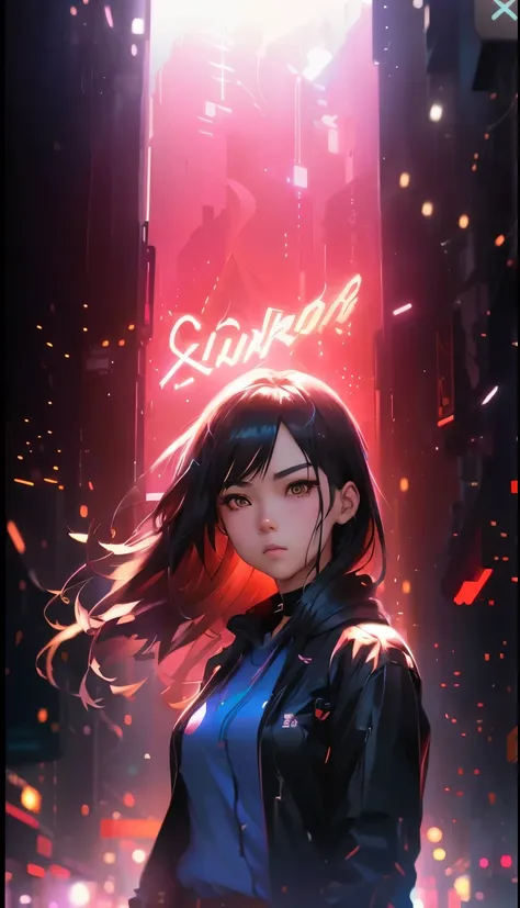 anime girl with long hair standing in front of a neon sign, epic light novel art cover, artgerm and atey ghailan, artwork in the style of guweiz, badass anime 8 k, epic light novel cover art, cyberpunk anime girl in hoodie, extremely detailed artgerm, insp...