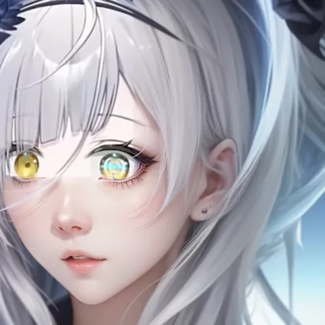 anime girl with white hair and blue eyes staring at something, ahegao face, white haired deity, ahegao, white haired, detailed anime soft face, holo is a wolf girl, gray haired, detailed anime face, white-haired, it has a piercing gaze, close up of a young...