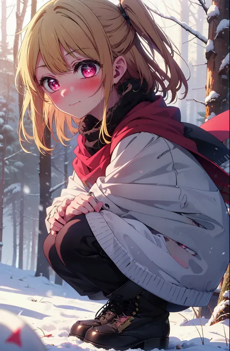 rubyhoshino, Hoshino Ruby, Long Hair, bangs, Blonde Hair, (Pink Eyes:1.3), Side Lock, (Symbol-shaped pupil:1.5), Multicolored Hair, Two-tone hair, smile,,smile,blush,White Breath,
Open your mouth,snow,Ground bonfire, Outdoor, boots, snowing, From the side,...