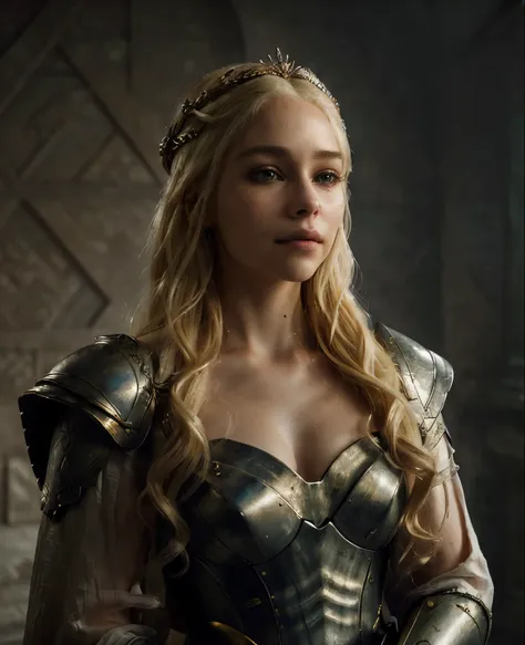 panoramic， a woman with long blond hair, daenerys, daenerys targaryen, shot from game of thrones, a huge dragon breathing fire i...