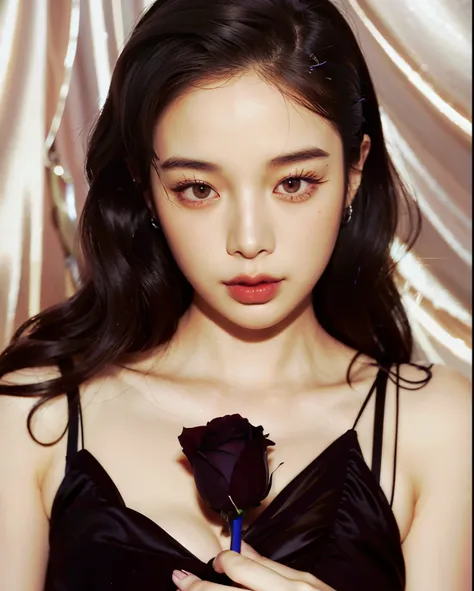 Woman in a black dress holding a rose in her hand, Jenny Blackpink, Portrait of Blackpink Josh, Jinyoung Canella, Josh is Blackpink, Taejun Kim, common ratio, Chassis, Jaeyeon Nam, Blackpink Roseanne Park, Jiyoon Chae, Jingna Zhang, Shen Mingchen, Heonhwa ...