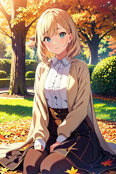 best quality, masterpiece, high resolution, steam punk,//a park filled with autumn foliage, lady wearing cropped shirt, ea cozy ...