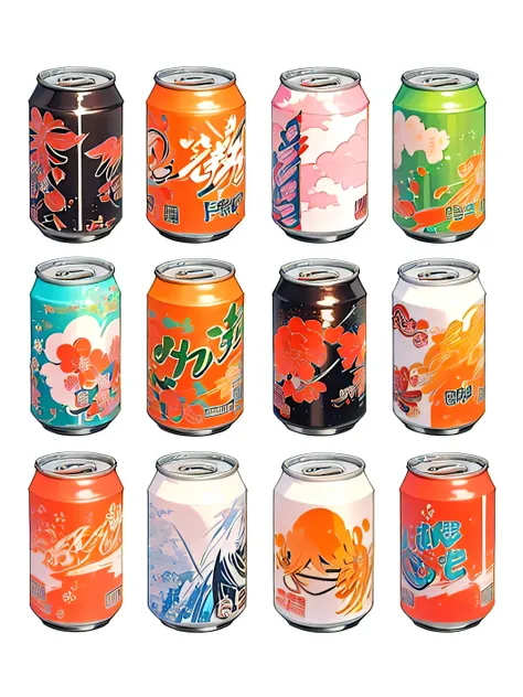 a close up of a group of can of soda with different flavors, soda can, Jongsuk Lee, can, By Chen Yanjun, Sprite Art, by Shinoda Toko, Pop Japonism 3d Ultra Detailed, 