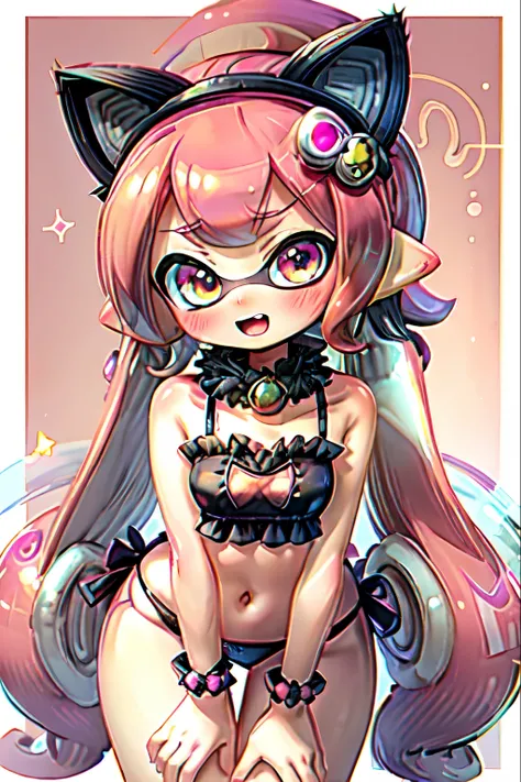 ((masterpiece, highest quality)),Edge Quality,Cat Clippings, Cleavage cutout,
3D、Real Anime、Edge Cat Lingerie, Splatoon Girl、Pink tentacle hair、wearing Edge Cat Lingerie、round and large eyes、Cute eyes、Golden Eyes、Open Mouth Smile、blush、Rouge、