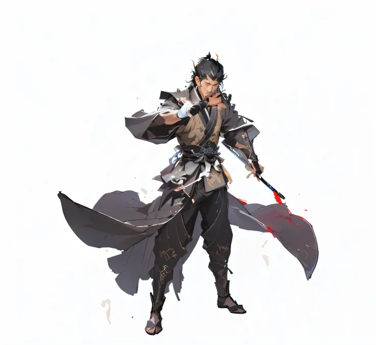 A man in a black dress holding a sword, Very detailed and rich costumes, Chen Jiru, heise jinyao, Full body martial arts, full body xianxia, author：Yang Jie, cai xukun, Inspired by Cao Zhibai, Inspired by Zhang Sengyou, Moon Themed Clothing, Since the Warr...