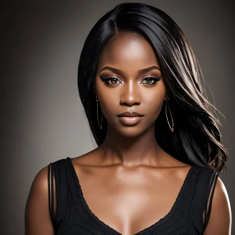 professional headshot, studio of portrait of a beautiful black woman, front view