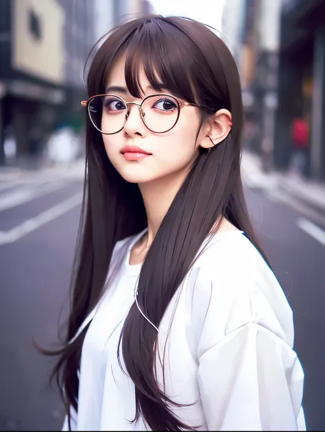 a cartoon girl with glasses and a white shirt is looking at the camera, a character portrait inspired by Ayami Kojima, tumblr, serial art, lofi portrait, in an anime style, anime style portrait, lofi girl, in anime style, with glasses, lofi artstyle, semir...