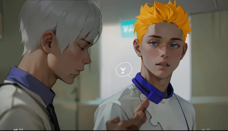 He is calling on his cell phone, there are two cute 17-year-old boys, they are worried, thoughtful.