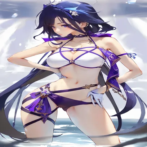 Wearing a bikini、Anime girl holding a sword in the water, anime goddess, Ayaka Genshin Impact, Azur route style, From the Azur Lane video game, Zodiac Knight Girl, Hestia, Overlord&#39;s albedo, full body xianxia, Anime cute art style, Azur Lane Characters...