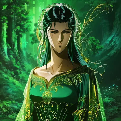 there is a woman in a green dress standing in a forest, beautiful character painting, by zhang han, by yang j, 8k stunning artwo...