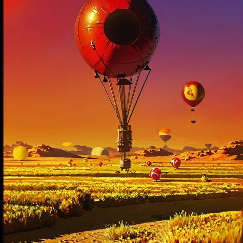 masterpiece, hires, 4k, big red balloon, bright shiny moon