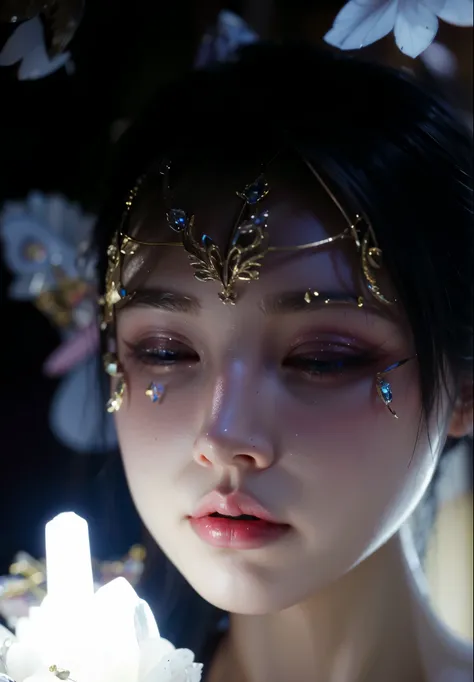 Game Art，Best image quality，Maximum resolution，8k，(A half-length photo)，(portrait)，(Head close-up)，(Rule of Thirds)，Unreal Engine 5 rendering works，20 year old girl，((Queen))，The eyes are very detailed，(Large Breasts)，Elegant and noble，Light，Light线追踪，Game ...