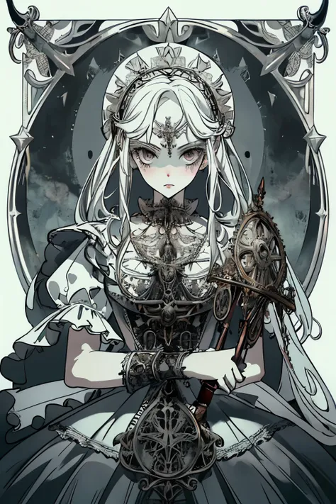 ((best quality)), ((masterpiece)), (detailed), perfect face ((best quality)), ((masterpiece)), (detailed), blank white background, plain background, white background, Bloodborne inspired,  occult aesthetic, occult, detailed and intricate steampunk and deta...