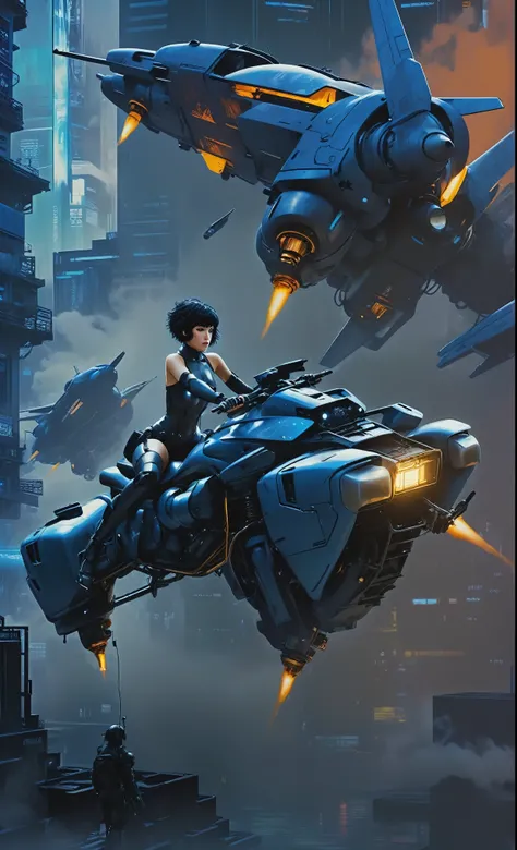 Ghost in the Shell Vol.2, by Luis Duarte, Luis Duarte style, blue and black shading, Neo-Tokyo style, Element Air, Mythpunk, Graphic Interface, Sci-Fic Art, Dark Influence, NijiExpress 3D v3, Kinetic Art, Datanoshing, Oilpainting, Ink v3, Splash style, Abs...