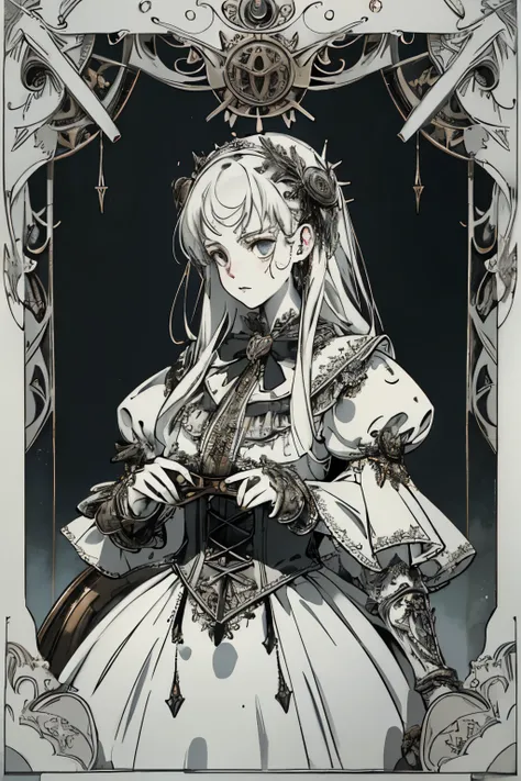 ((best quality)), ((masterpiece)), (detailed), perfect face ((best quality)), ((masterpiece)), (detailed), blank white background, plain background, white background, Bloodborne inspired,  occult aesthetic, occult, detailed and intricate steampunk and deta...