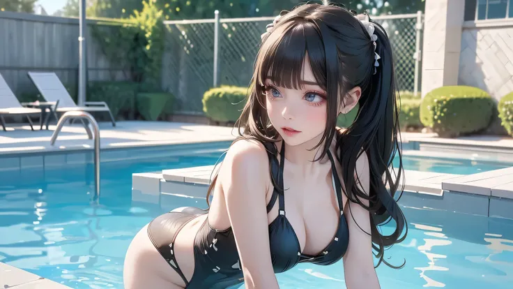 pool side,(random sexy swimsuit),(random all fours pose),(random hairstyle),(Thin type:1.8),(large breasts),(Highest image quality,(8K), Ultra-realistic, Best Quality, High quality, High Definition, high quality texture, high detailing, Beautiful detailed,...