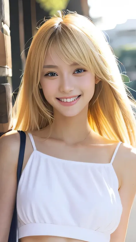 Japanese、18-year-old、Very slim、((Smiling))、Summer clothing、Blonde