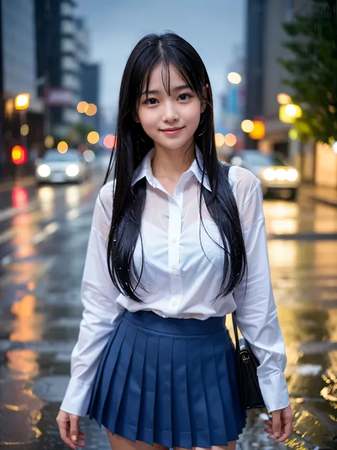 (Best-quality, Masterpiece, Ultra-High-Resolution, (Photorealistic:1.4), Raw Photo, depth of field, professional lighting, perfect anatomy, extremely details), 1girl, 15-years-old, the most famous Japanese idol, innocent smile, cowboy shot, (((standing on ...