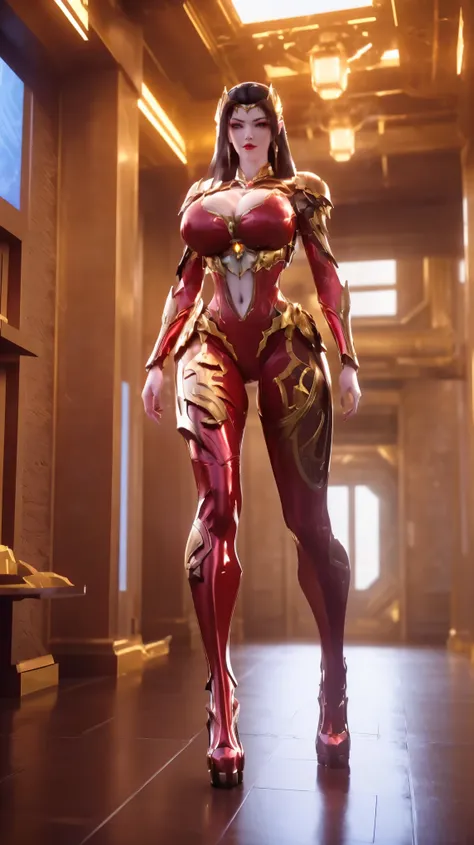 (1GIRL, SOLO:2), (super detailed face), (Phoenix mecha helm: 1), (BIG BUTTOCKS, 11 LINE ABS, CLEAVAGE, HUGE FAKE BREASTS:1.5), (MECHA GUARD ARM:1.3), gold, (RED SHINY MECHA CYBER ARMORED, MECHA SKINTIGHT SUIT PANTS, MECHA GUARD ARMOR LEGS, HIGH HEELS:1.5),...