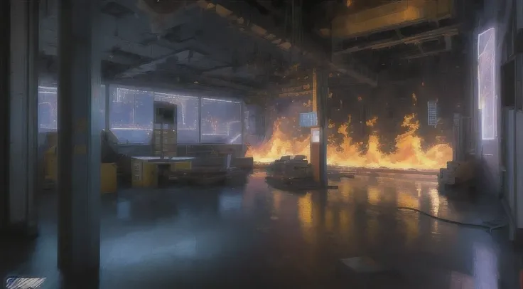 there is a fire in a building with a lot of flames, 8k vfx render, highly detailed vfx scene, hyperealistic octane render, hyper - realistic vfx render, unreal engine render concept art, unreal engine. film still, greg rutkowski. octane render, hyperrealis...