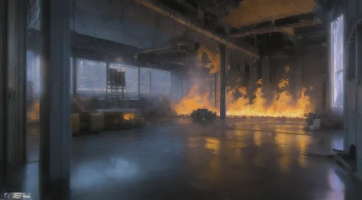 there is a fire in a building with a lot of flames, 8k vfx render, highly detailed vfx scene, hyperealistic octane render, hyper - realistic vfx render, unreal engine render concept art, unreal engine. film still, greg rutkowski. octane render, hyperrealis...