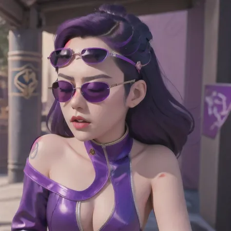 🌺 wearing a purple outfit and sunglasses with a purple choke, trending on cgstation, artwork in the style of guweiz, inspired by Yanjun Cheng, guweiz, deviantart artstation cgscosiety, 🌺 cgsociety, 3 d render character art 8 k, g 🌺 art style, inspired by F...