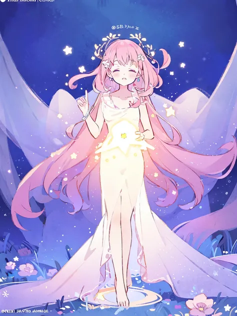 complex background, wishing star background, a woman wearing an ethereal mystical pink translucent dress that reflects the stars, perfume promo art, mystic, complex drawing, highly detailed, Covergirl brand, promo art, artistic rendition, ethereal, starry ...