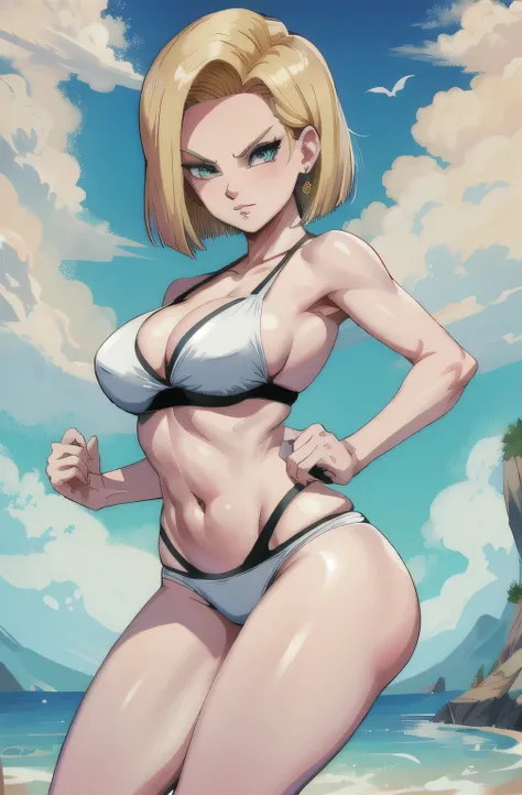 Android 18 from dragón ball sexy in white bikini 