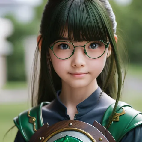 detailed face, cute face, A powerful spell that creates a magical protective barrier., A woman who uses green magic to summon a magical shield is perfect for a fantasy world..