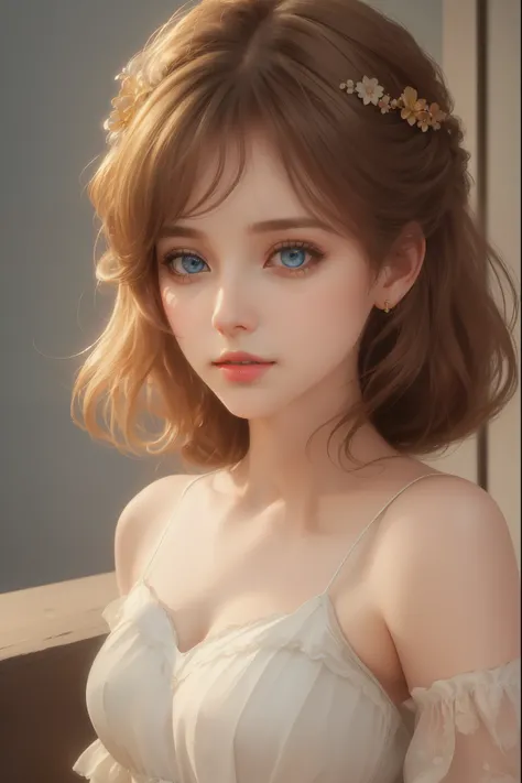 A girl,Beautiful and delicate eyes,Beautiful and delicate lips,Comfortable atmosphere,Rough style,(best quality,4k,8K,High resolution,masterpiece:1.2),Extremely detailed,Practical,HDR,Studio Lighting,professional,Bright colors,Soft colors,Warm lighting