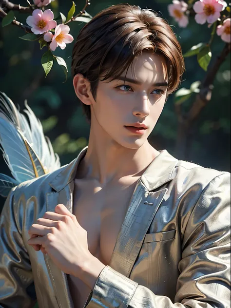 Several handsome 22 year old men. Short golden hair. The style of the film is fantasy and realistic, and the goal was to create a realistic and beautiful image that makes the viewer happy, as they fall in love with the expressions on the mens faces. The me...