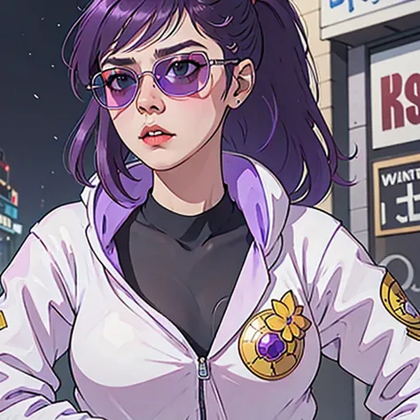 🌺 wearing a purple outfit and sunglasses with a purple choke, trending on cgstation, artwork in the style of guweiz, inspired by...