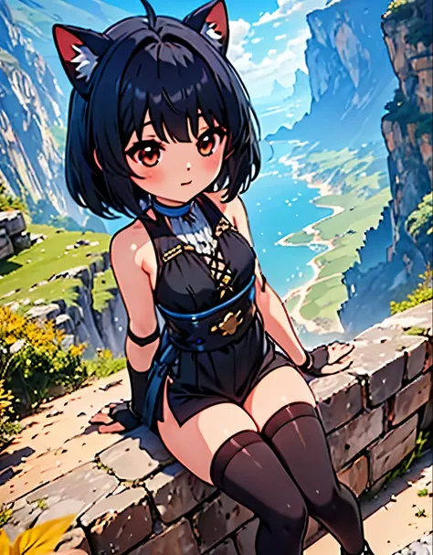 (mejor calidad,4k,8K,high resolution,obra maestra:1.2),ultra detallado,(realista,photorealista,photo-realista:1.37),una chica junkotvv,pelo largo, pelo negro, red eyes, orejas de gato, ,(((escalada en solitario gratis))), ((manos en el acantilado)), ((Leva...
