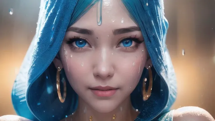 anime girl with blue hair and gold earrings holding a toy, rossdraws portrait, hyper detail portrait, 8k portrait render, cgsociety portrait, ultra detailed portrait, fanart best artstation, trending on cgstation, closeup character portrait, 8k artgerm bok...