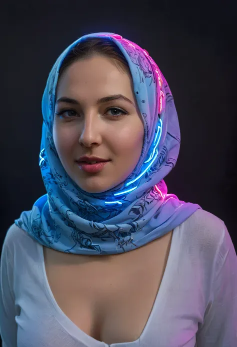 xxmix, photorealistic of turkish woman in hijab, 30 years old, beautiful skin, tongue out, ahegao, drool, neon light, in the sty...