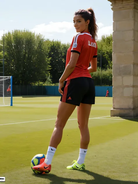 genere la plus belle femme du monde en train de jouer au foot elle doit etre en leging