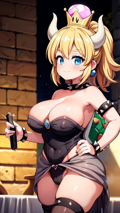 (mejor calidad,4k,8K,high resolution,obra maestra:1.2),ultra-detalleed, Bowsette como una universitaria bailando por el campus., strutting with his stuff, Sonriendo y riendo, coqueteando con el espectador, seducir al espectador, Pechos grandes, cintura del...