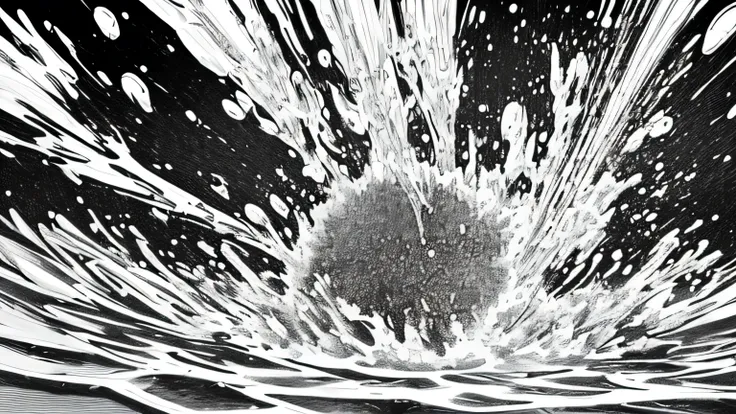 monochrome illustration of a liquid that makes water splash