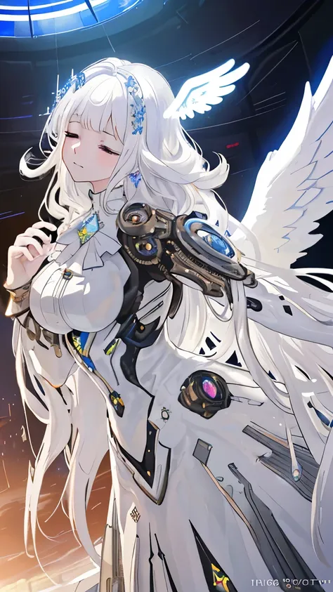 ((best quality)), ((masterpiece)), (detailed face and eyes:1.2), perfect face, white hair, curly hair, long hair, hairclip, clos...