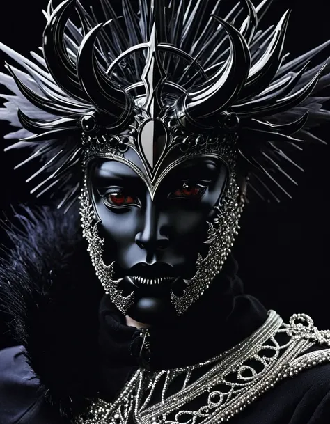 close-up of face，（macro），demon's crown, serge lutens style，in style of cecil beaton