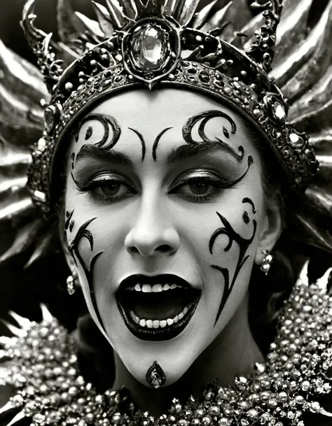 Close-Up of Face，（Macro），Demons Crown, in style of Cecil Beaton