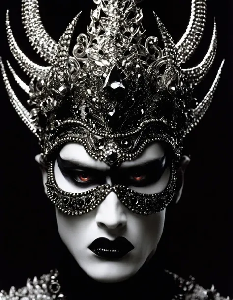 Close-Up of Face，（Super macro），Demons Crown, Angry expression，serge lutens style，in style of Cecil Beaton