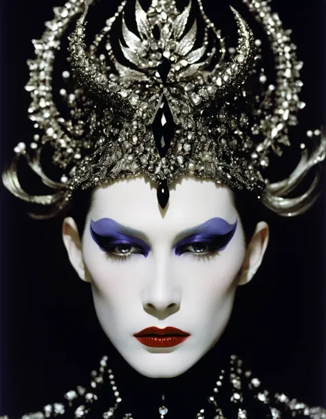 Close-Up of Face，（Super macro），Demons Crown, A sad expression，serge lutens style，in style of Cecil Beaton