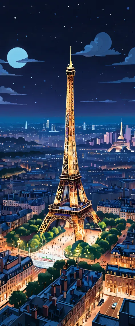 with high definition images、the towering metropolis and the majestic eiffel tower、illuminated by the paris skyline at dusk、breat...