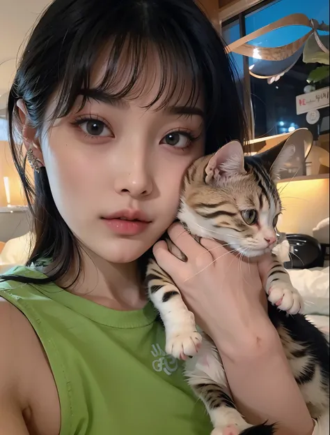 There is a woman holding a cat in her arms, Larisa Manoval, Larissa Manoban of Blackpink, Really beautiful fluffy kitten, With a cute face - beautiful, Big cheek holding a cat, She is holding a cat in her arms, Jaeyeon Nam, Jinyoung Shin, with a kitten on ...