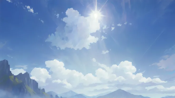 there is a picture of the sky with a mountain , Sunny, clear skies, A bright sunny summer day, Sunny day background, wallpaper!, Visible sky and sunny atmosphere, clear sunny day, clear beautiful sky, Sunny sky background, Sun in the sky, detailed decorati...