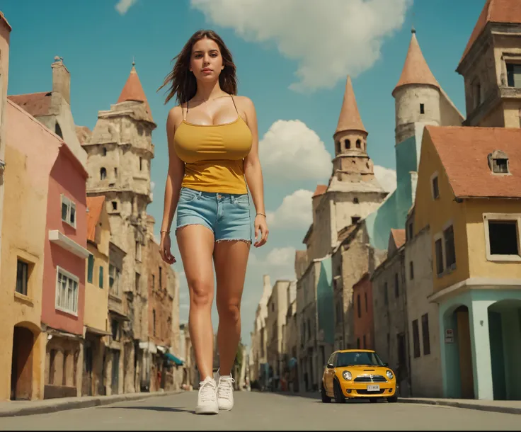plain spaghetti-strap shirt, cleavage, (big giant enormous oversized massive huge colossal breasts:1.5), (gigantic sagging breasts:1.5), symmetric breasts, (extremely very long full big wavy hair)